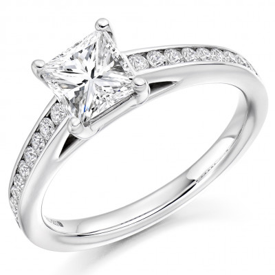Princess Cut Solitaire with Diamond Set Shoulders Engagement Ring Metal Image