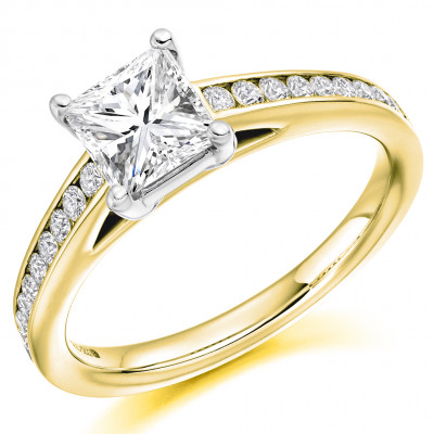 Princess Cut Solitaire with Diamond Set Shoulders Engagement Ring Metal Image