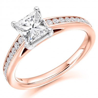 Princess Cut Solitaire with Diamond Set Shoulders Engagement Ring Metal Image
