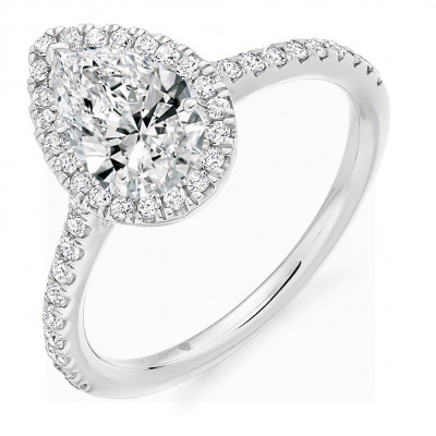 Pear Cut Halo with Diamond Set Shoulders Engagement Ring Metal Image