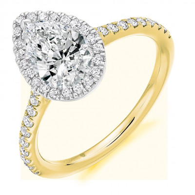Pear Cut Halo with Diamond Set Shoulders Engagement Ring Metal Image