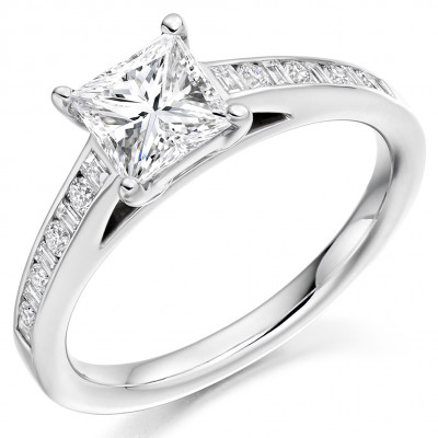 Princess Cut Solitaire with Diamond Set Shoulders Engagement Ring Metal Image