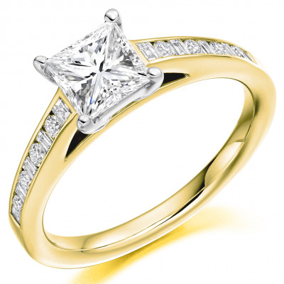 Princess Cut Solitaire with Diamond Set Shoulders Engagement Ring Metal Image