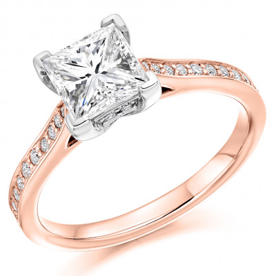 Princess Cut Solitaire with Diamond Set Shoulders Engagement Ring Metal Image