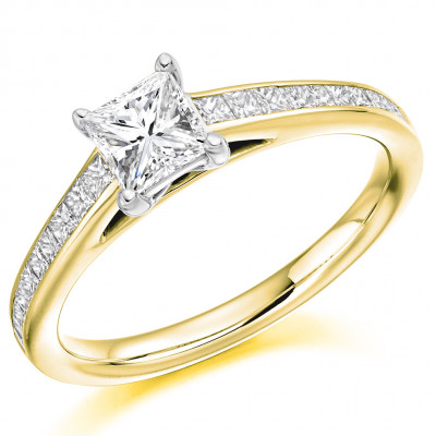 Princess Cut Solitaire with Diamond Set Shoulders Engagement Ring Metal Image