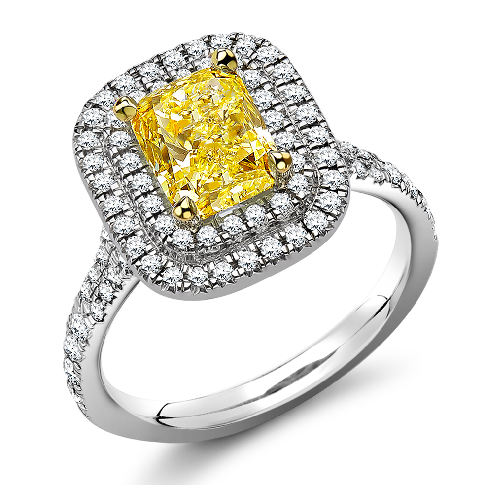 Image of Platinum Radiant Cut Halo with Diamond Set Shoulders Split Shoulders Engagement Ring