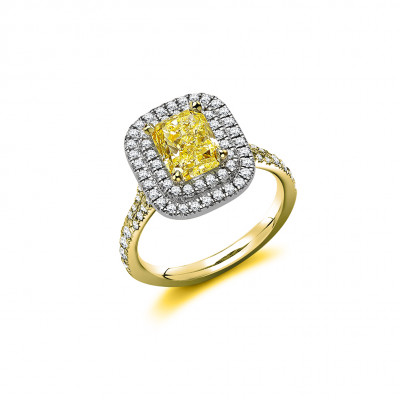 Radiant Cut Halo with Diamond Set Shoulders Split Shoulders Engagement Ring Metal Image