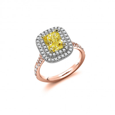 Radiant Cut Halo with Diamond Set Shoulders Split Shoulders Engagement Ring Metal Image