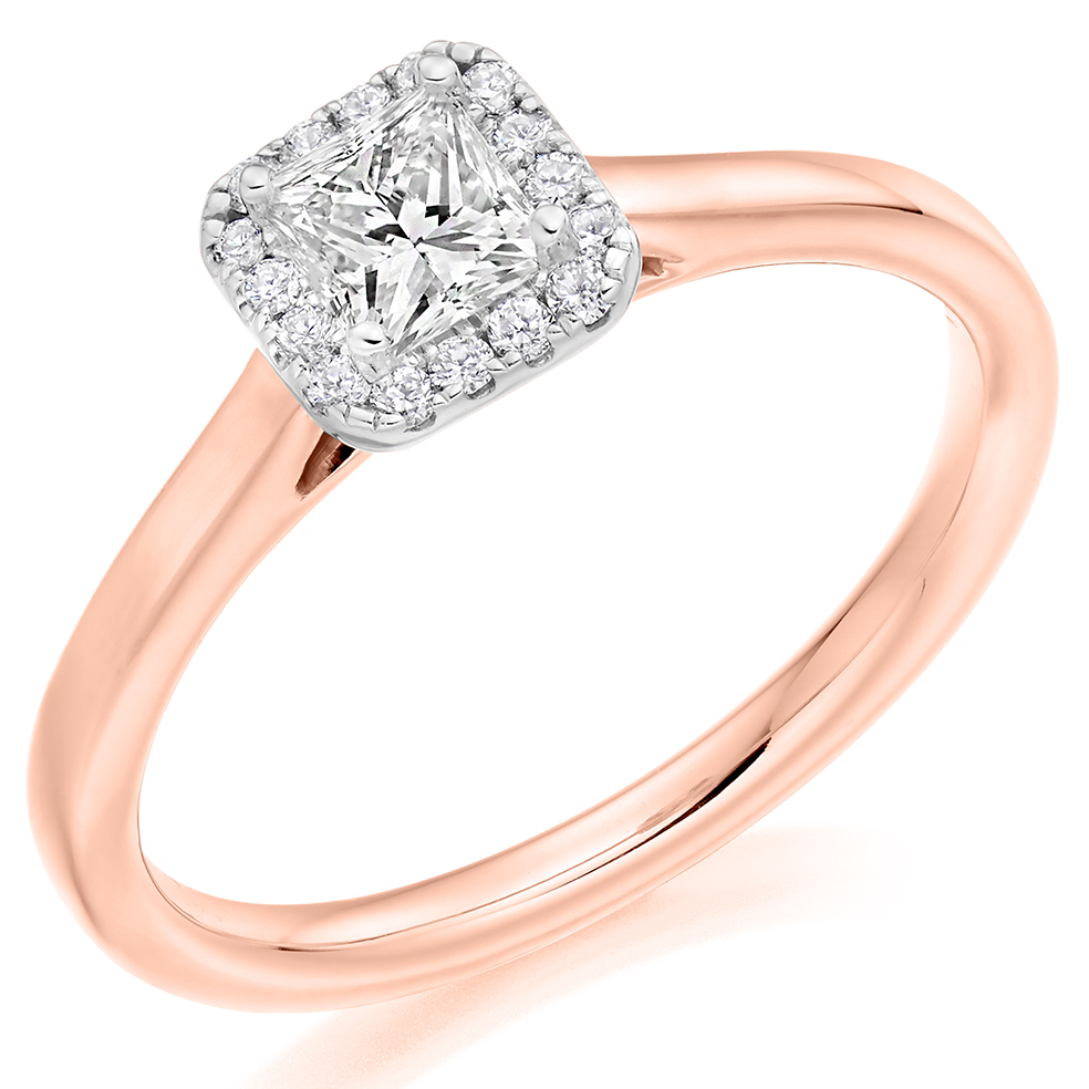 Princess Cut Halo with Plain Shoulders Engagement Ring Image