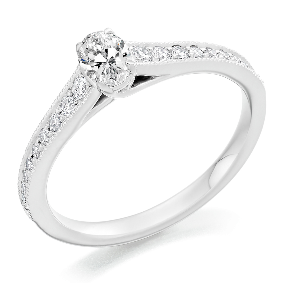 Oval Cut Solitaire with Diamond Set Shoulders Engagement Ring Image