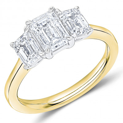 Emerald Cut Trilogy Set with Plain Shoulders Trilogy Ring Metal Image
