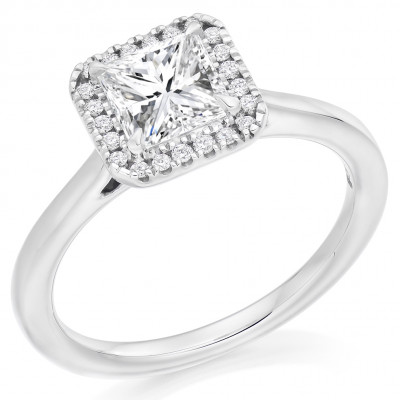 Princess Cut Halo with Plain Shoulders Engagement Ring Metal Image