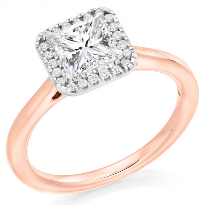 Princess Cut Halo with Plain Shoulders Engagement Ring Metal Image