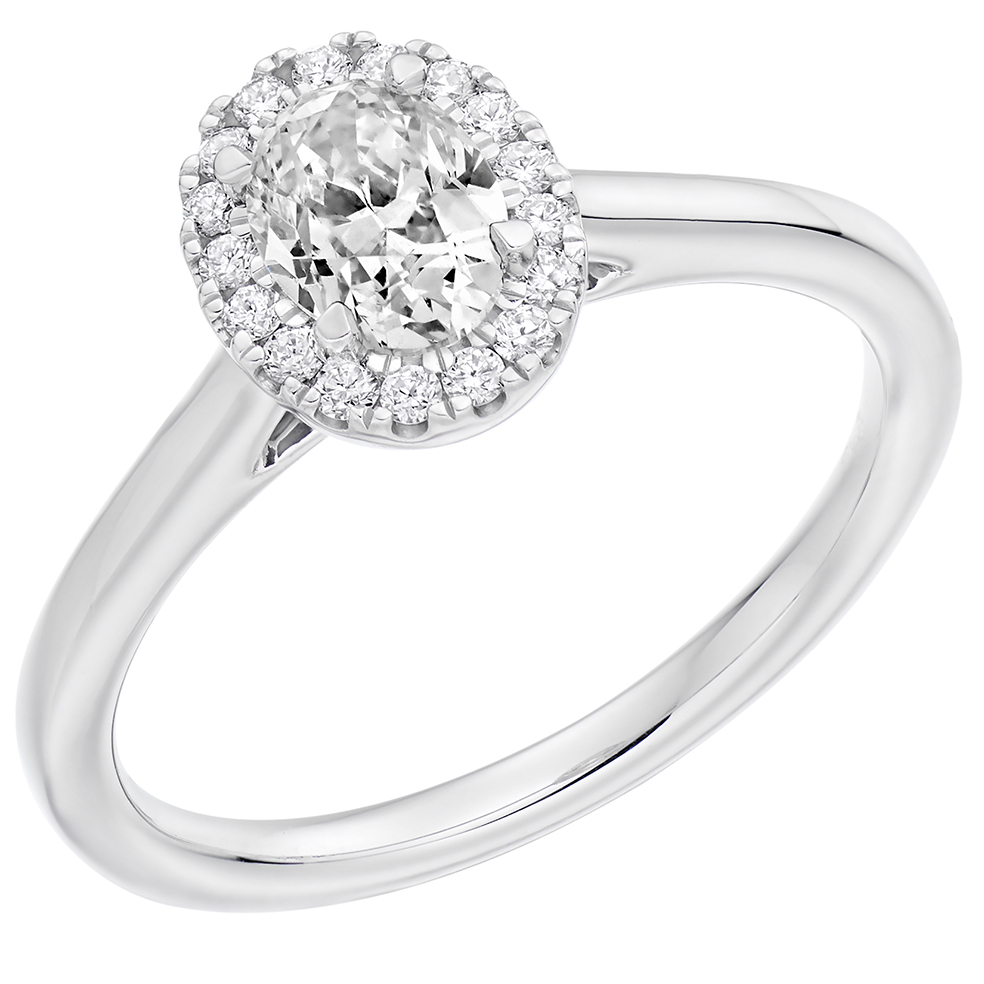 Image of White Gold Oval Cut Halo with Plain Shoulders Engagement Ring