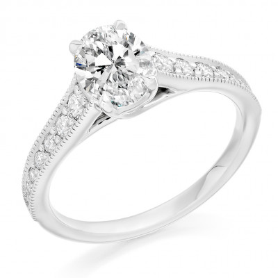 Oval Cut Solitaire with Diamond Set Shoulders Engagement Ring Metal Image