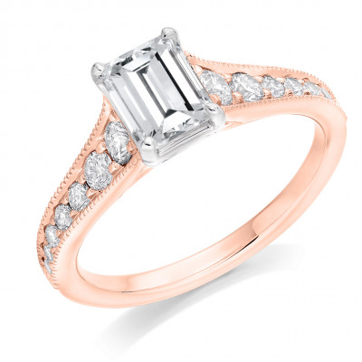 Emerald Cut Solitaire with Diamond Set Shoulders Engagement Ring Metal Image