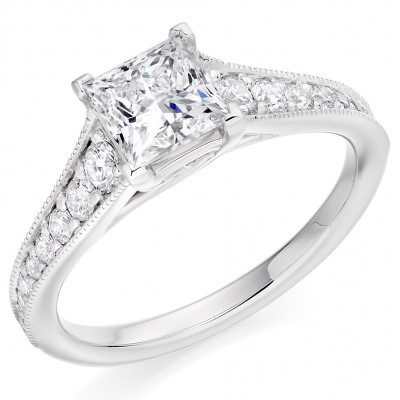 Princess Cut Solitaire with Diamond Set Shoulders Engagement Ring Metal Image