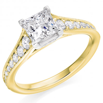 Princess Cut Solitaire with Diamond Set Shoulders Engagement Ring Metal Image