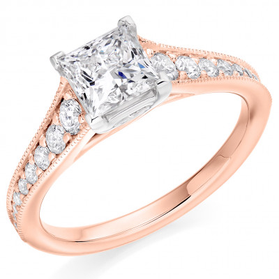 Princess Cut Solitaire with Diamond Set Shoulders Engagement Ring Metal Image