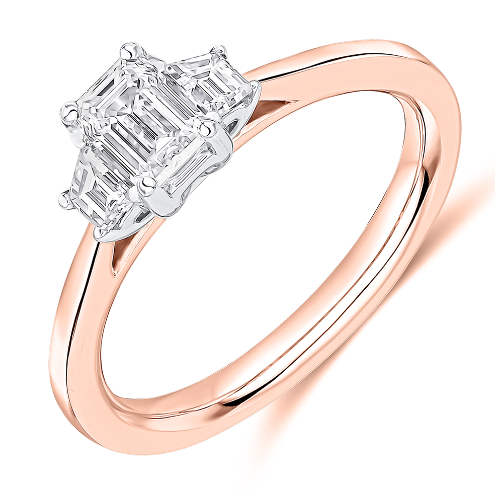 Emerald Cut Trilogy Set with Plain Shoulders  Trilogy Ring Image