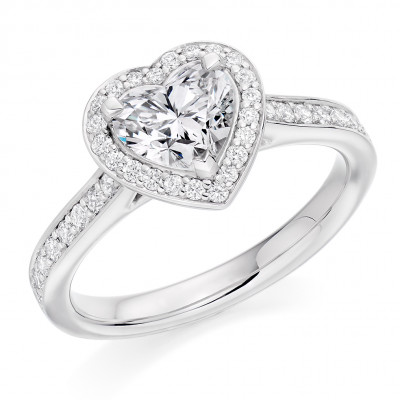 Heart Cut Halo with Diamond Set Shoulders Engagement Ring Metal Image