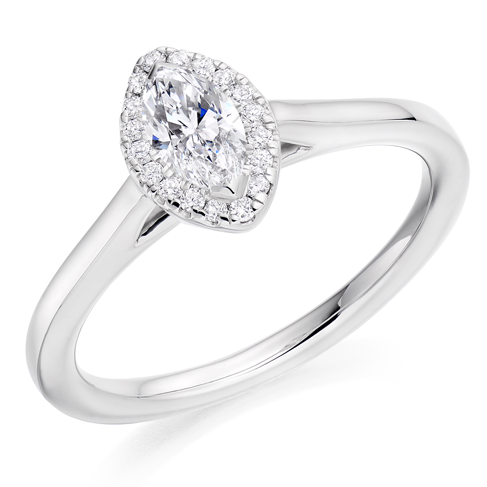 Image of White Gold Marquise Cut Halo with Plain Shoulders Engagement Ring