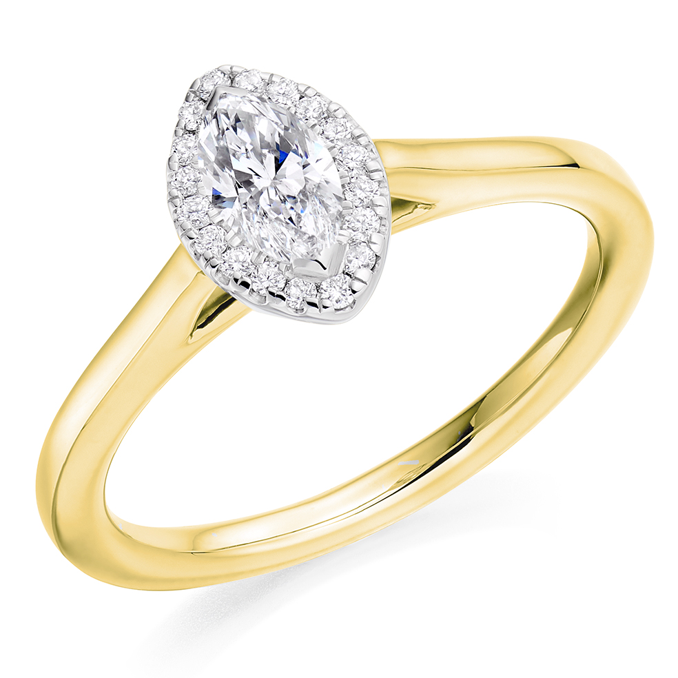 Image of Yellow Gold Marquise Cut Halo with Plain Shoulders Engagement Ring