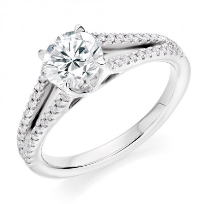 Round Brilliant Solitaire with Diamond Set Shoulders Split Shoulders Engagement Ring Metal Image