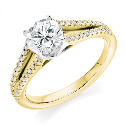 Round Brilliant Solitaire with Diamond Set Shoulders Split Shoulders Engagement Ring Metal Image
