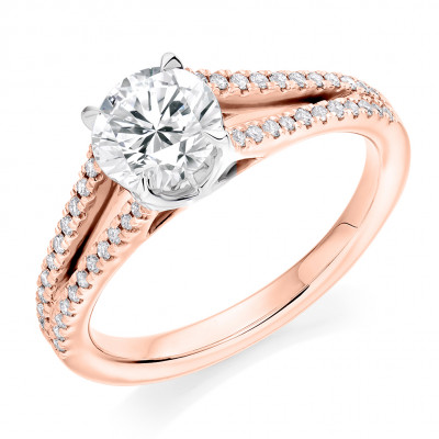 Round Brilliant Solitaire with Diamond Set Shoulders Split Shoulders Engagement Ring Metal Image
