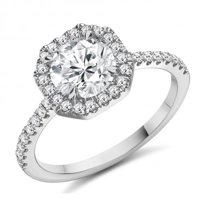 Round Brilliant Halo with Diamond Set Shoulders Engagement Ring Metal Image