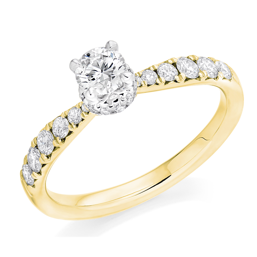 Image of Yellow Gold Round Brilliant Solitaire with Diamond Set Shoulders Engagement Ring