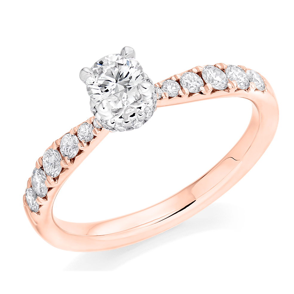 Image of Rose Gold Round Brilliant Solitaire with Diamond Set Shoulders Engagement Ring