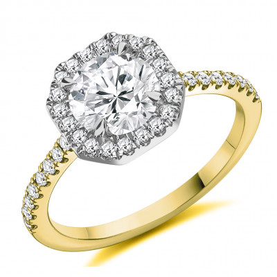 Round Brilliant Halo with Diamond Set Shoulders Engagement Ring Metal Image