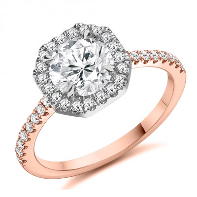 Round Brilliant Halo with Diamond Set Shoulders Engagement Ring Metal Image