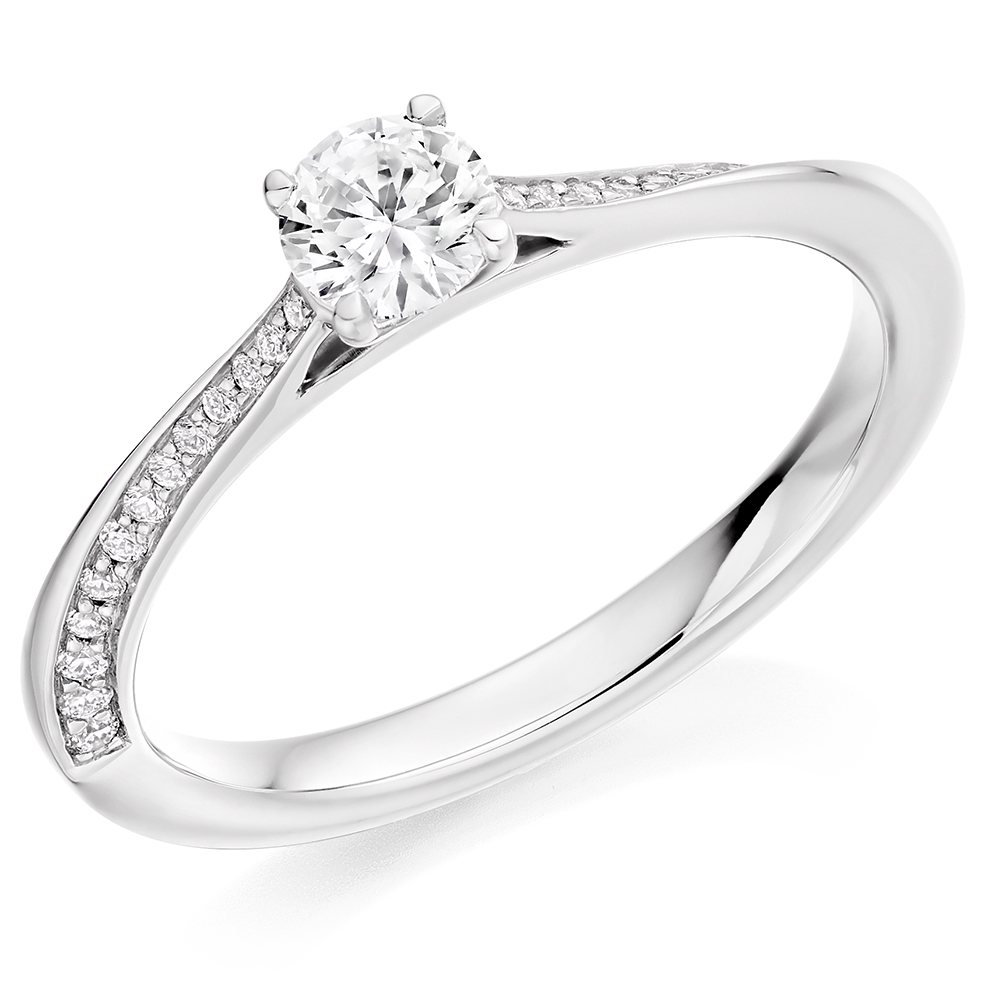 Image of White Gold Round Brilliant Solitaire with Diamond Set Shoulders Engagement Ring