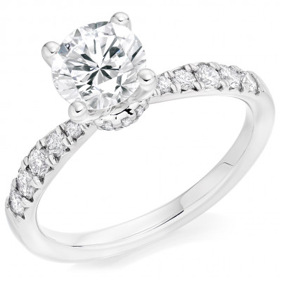 Round Brilliant Solitaire with Diamond Set Shoulders Engagement Ring Metal Image