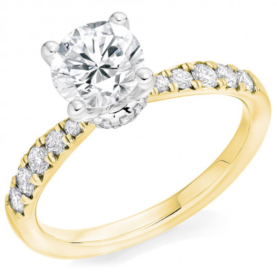 Round Brilliant Solitaire with Diamond Set Shoulders Engagement Ring Metal Image