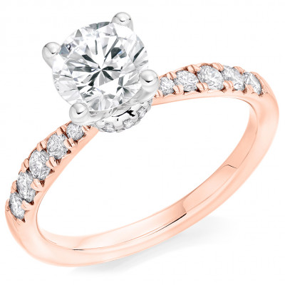 Round Brilliant Solitaire with Diamond Set Shoulders Engagement Ring Metal Image
