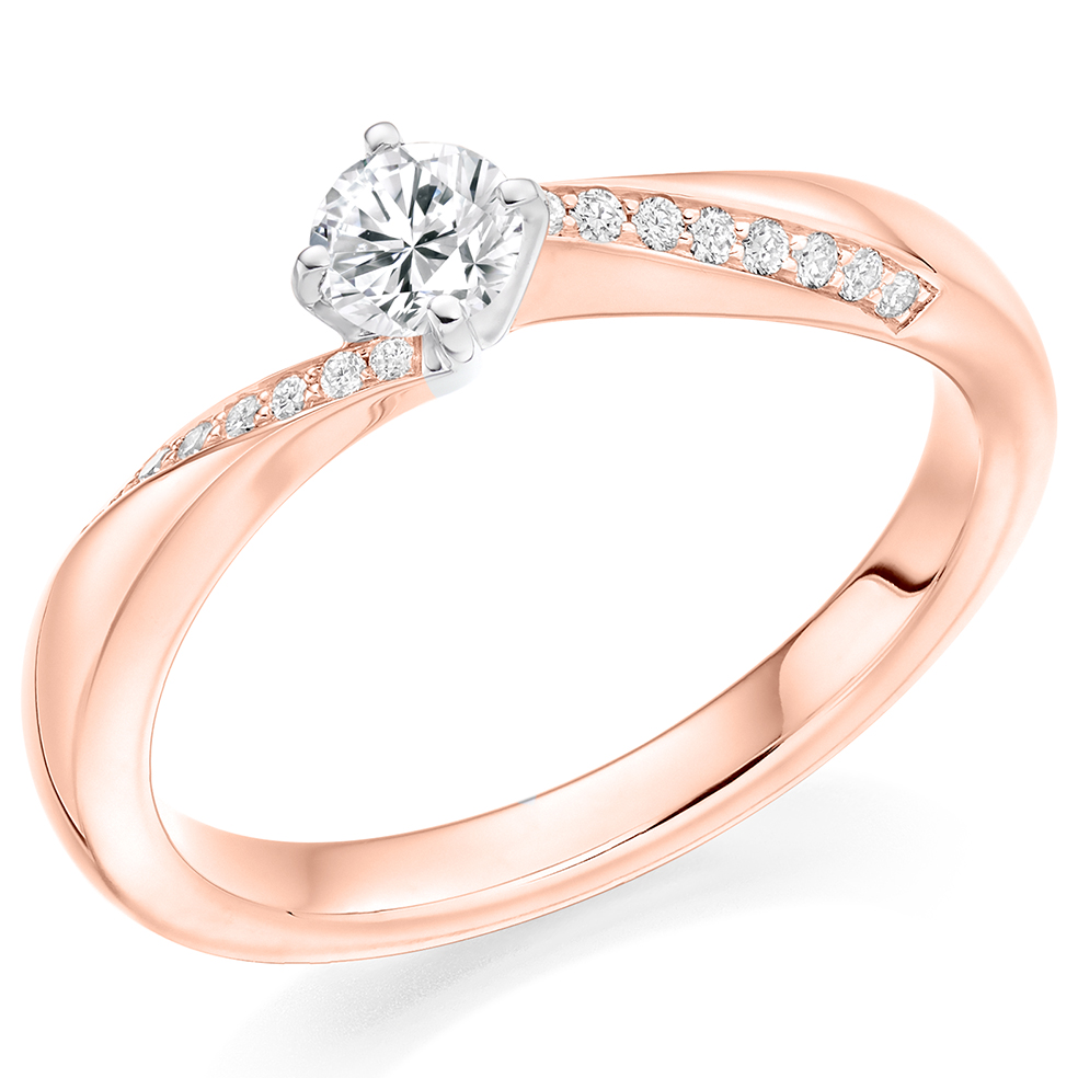 Image of Rose Gold Round Brilliant Solitaire with Diamond Set Shoulders Engagement Ring
