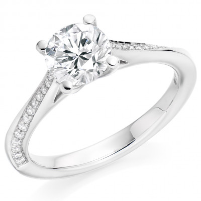 Round Brilliant Solitaire with Diamond Set Shoulders Engagement Ring Metal Image