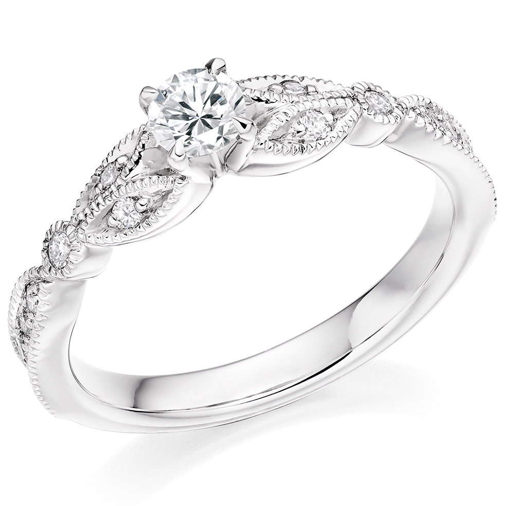 Image of White Gold Round Brilliant Solitaire with Diamond Set Shoulders Engagement Ring