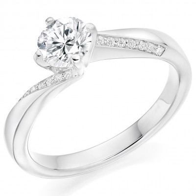 Round Brilliant Solitaire with Diamond Set Shoulders Engagement Ring Metal Image