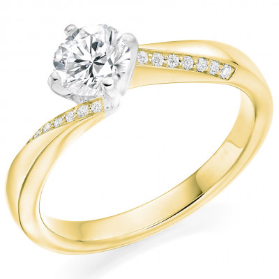 Round Brilliant Solitaire with Diamond Set Shoulders Engagement Ring Metal Image