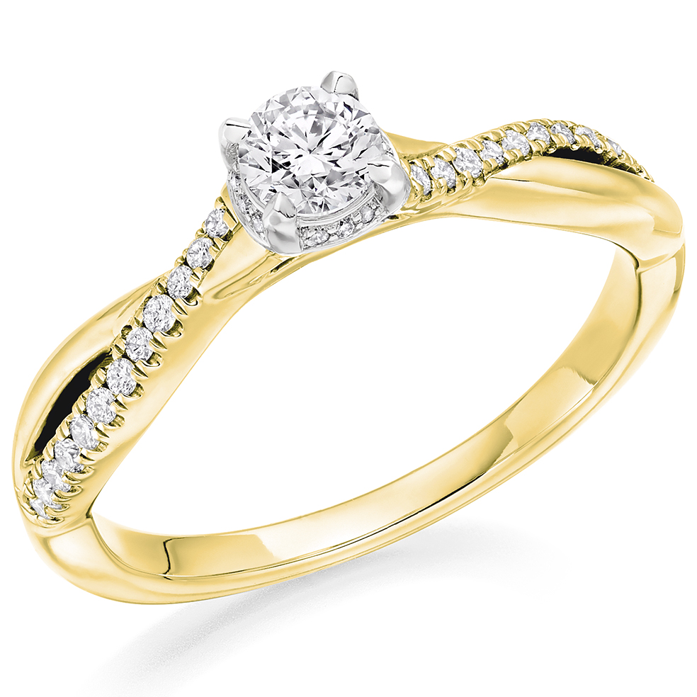 Round Brilliant Solitaire with Diamond Set Shoulders Split Shoulders Engagement Ring Image