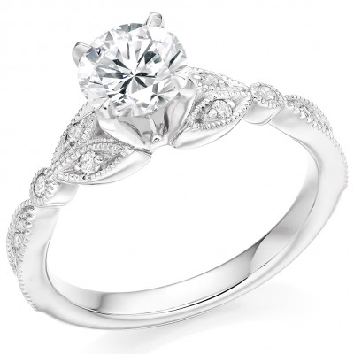 Round Brilliant Solitaire with Diamond Set Shoulders Engagement Ring Metal Image