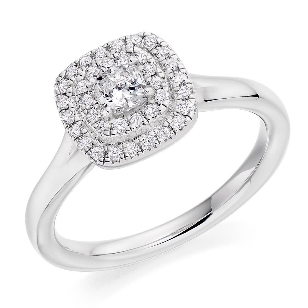 Image of White Gold Cushion Cut Halo with Plain Shoulders Split Shoulders Engagement Ring