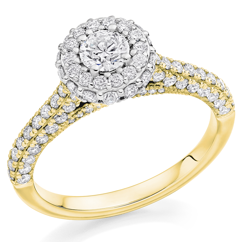 Round Brilliant Halo with Diamond Set Shoulders Engagement Ring Image