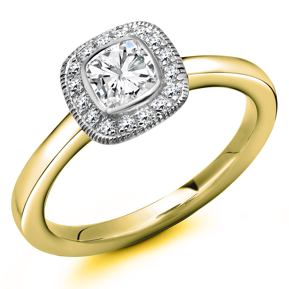 Cushion Cut Halo with Plain Shoulders Engagement Ring Image