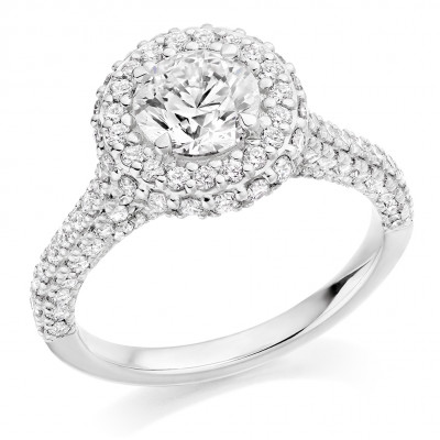Round Brilliant Halo with Diamond Set Shoulders Engagement Ring Metal Image